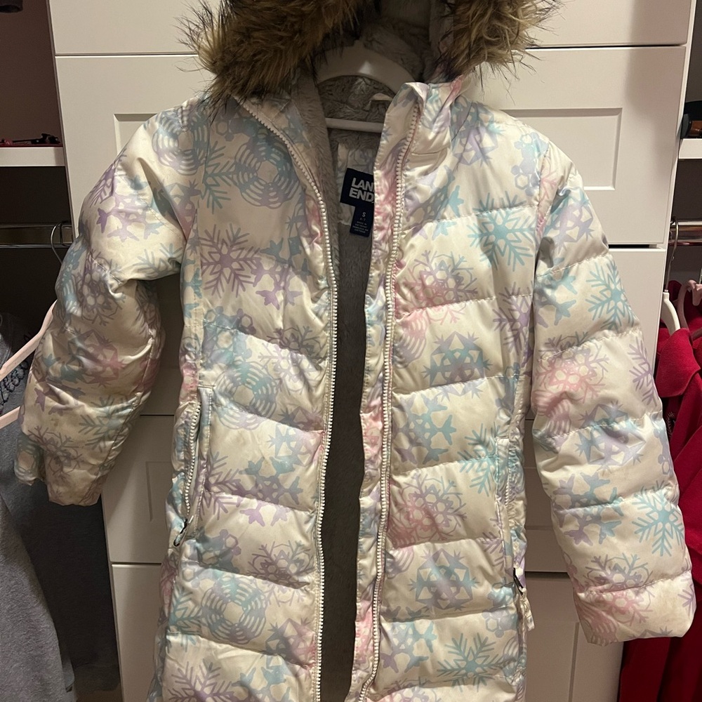 Lands' End Pastel Snowflake Puffer Jacket